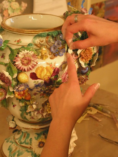 18th c. Meissen, Germany porcelain restoration process.